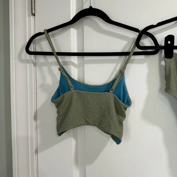 Beach Riot Bikini Kenzie Top & Zuri Bottoms Beryl Green Shimmer Size Small - Picture 8 of 12
